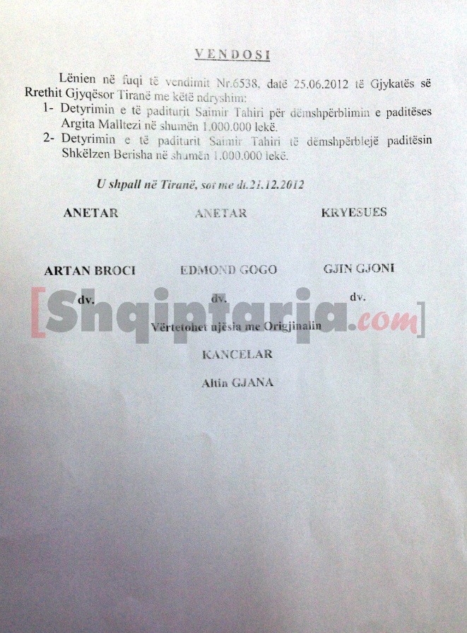 Vendimi i gjyqtarit Edmond Gogo