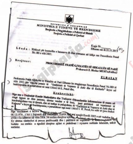 Faksimile e kërkesës së Policisë Gjyqësore