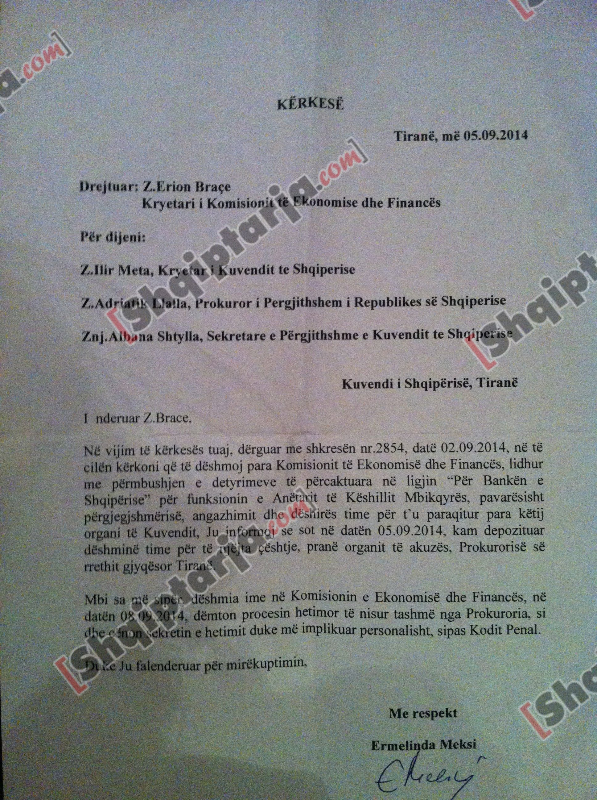 kerkesa e ermelinda meksit per raportimin ne komisionin e ekonomise me logo