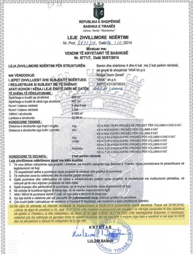 leja e bashkise se tiranes vila 