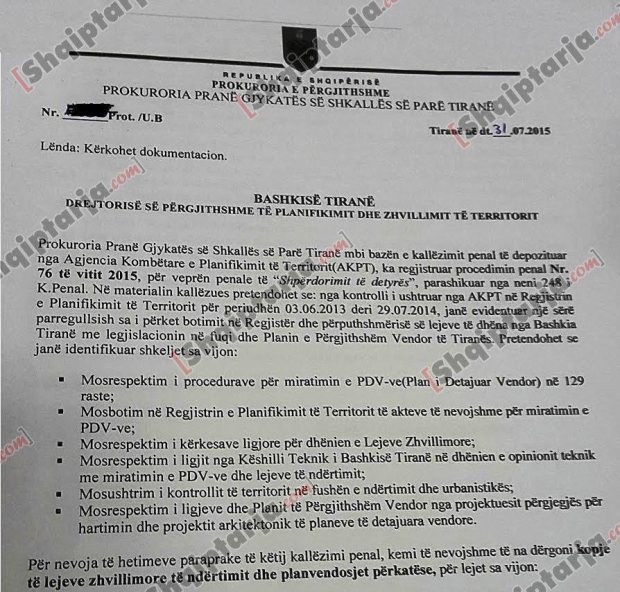 prokuroria leje ndertimi