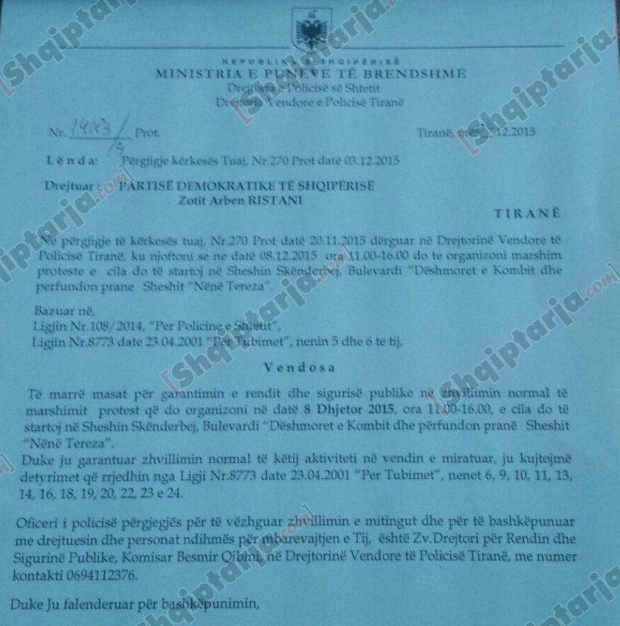 leja e policise per protesten e pd