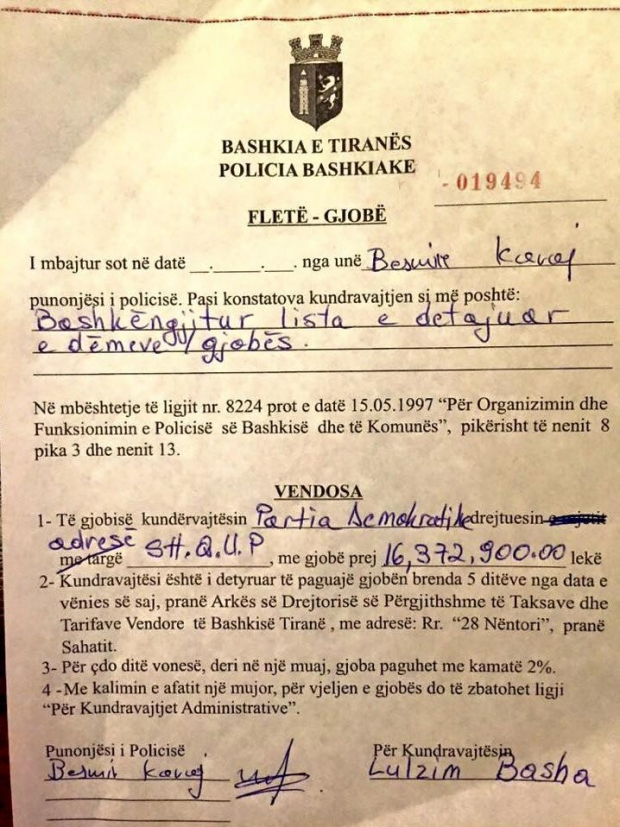 gjoba e bashkise besnik karaj