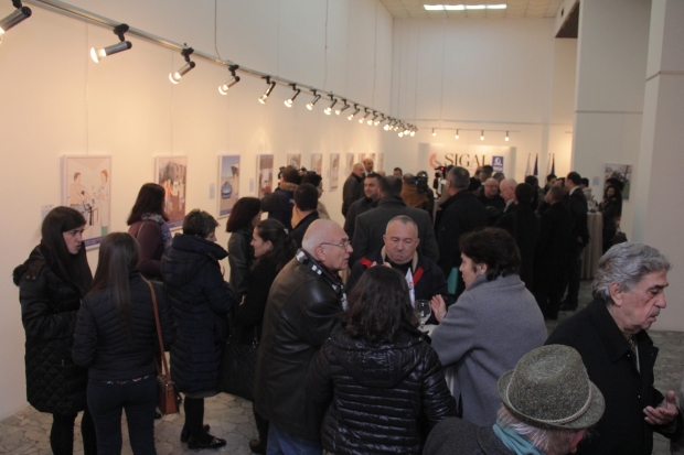 SIGAL UNIQA Group AUSTRIA pritje për median, kulturën e artin. Inaguron ekspozitën %u201CUNIQ%u2019ART%u201D me karikatura të punuara nga profesor Bujar Kapexhiu.