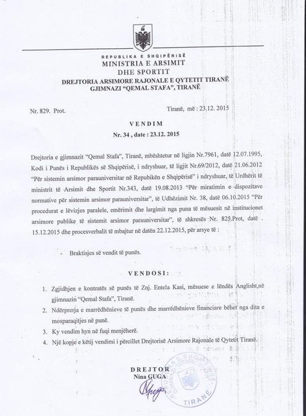 vendimi i shkarkimit