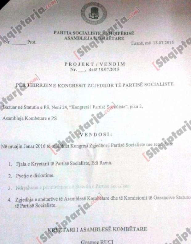 Në foto: Vendimi i Asamblesë së PS, në korrik 2015 