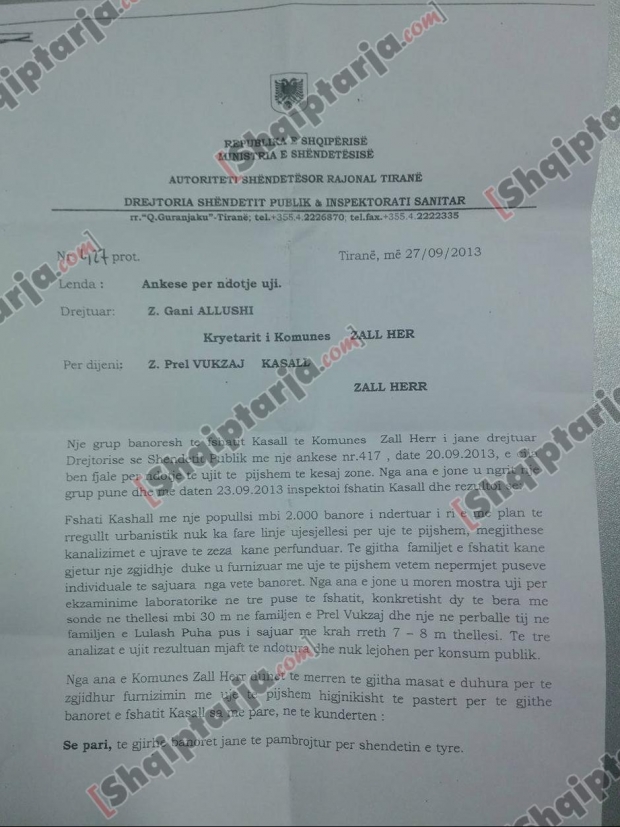 ankesa e ndotjes se ujit