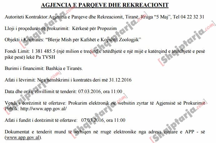 bashkia e tirane mishi kopshti zoologjik