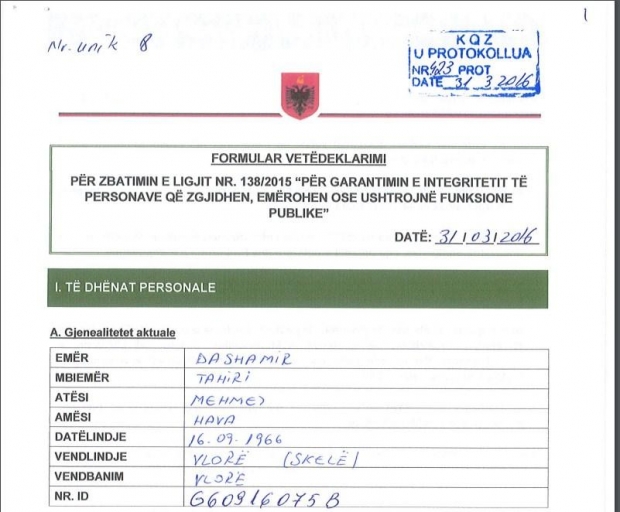 formulari dashamir tahirit