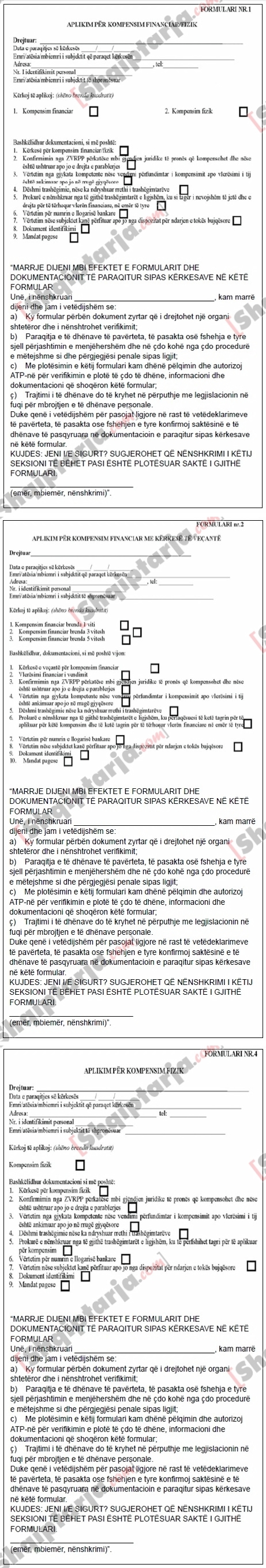 formularet per kompesimin e ish pronareve