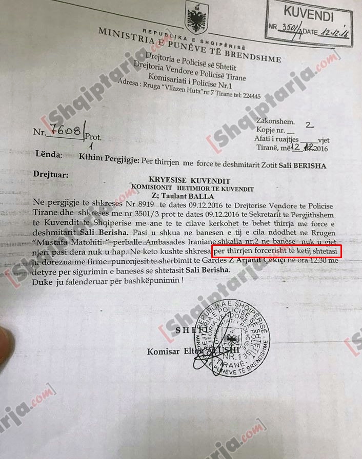 shkresa per thirrjen e berishes forcerisht