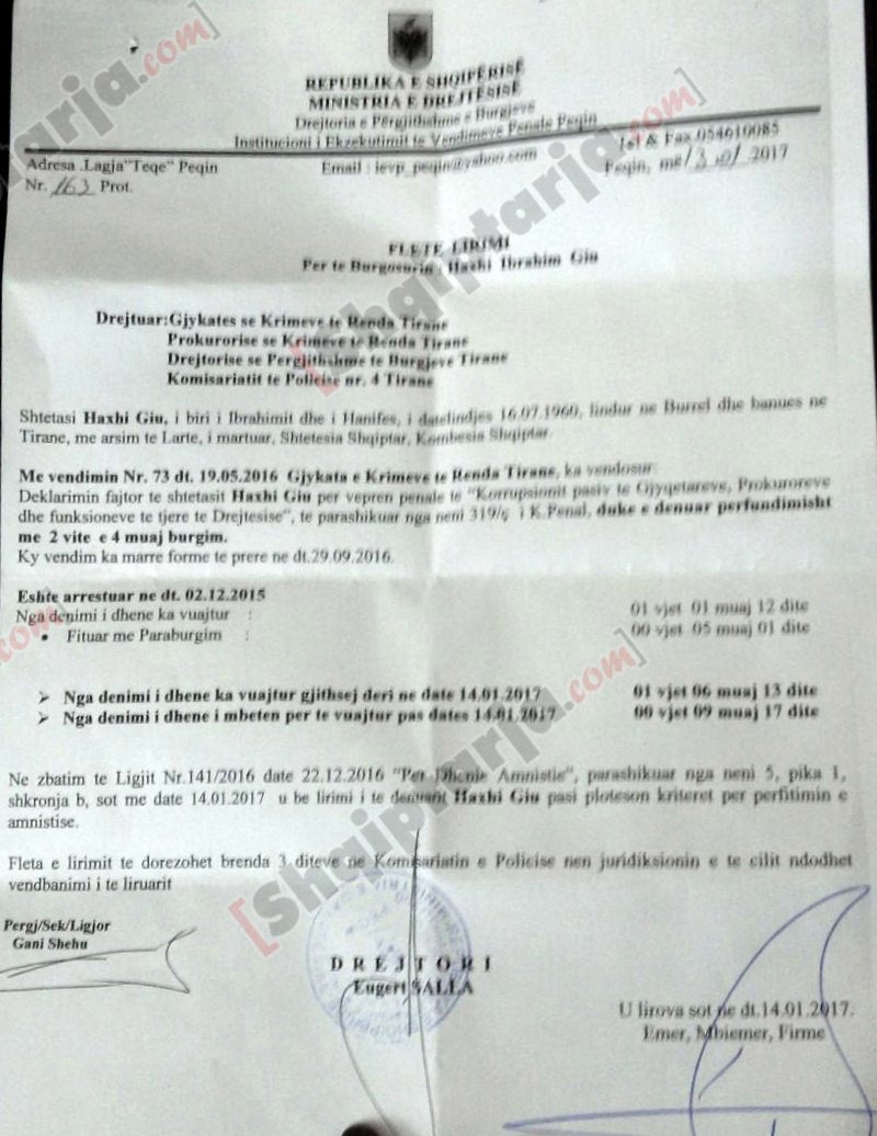 urdheri lirimit per haxhi giun