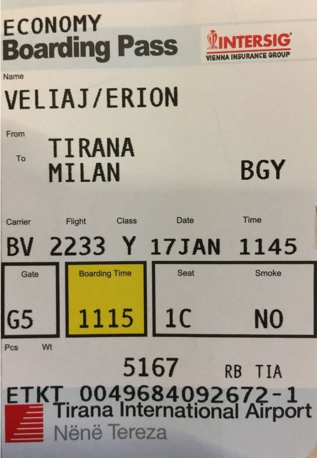 bileta e avionit veliaj