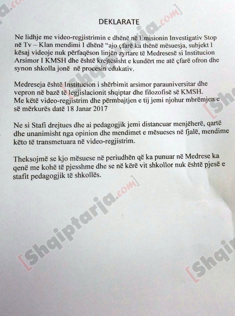 medreseja shkoder deklerata