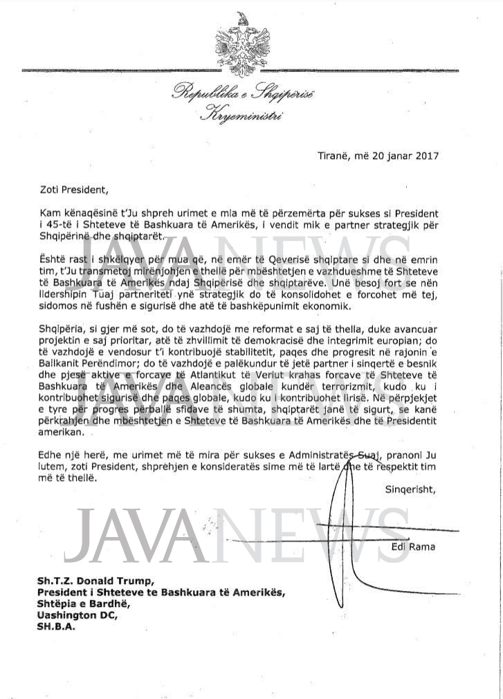 faksimile washtingoni per shqiperine