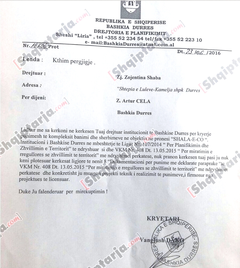 kerkesa drejtuar bashkise durres 