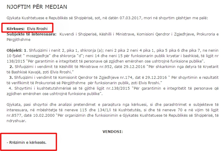 kushtetuesja per roshin