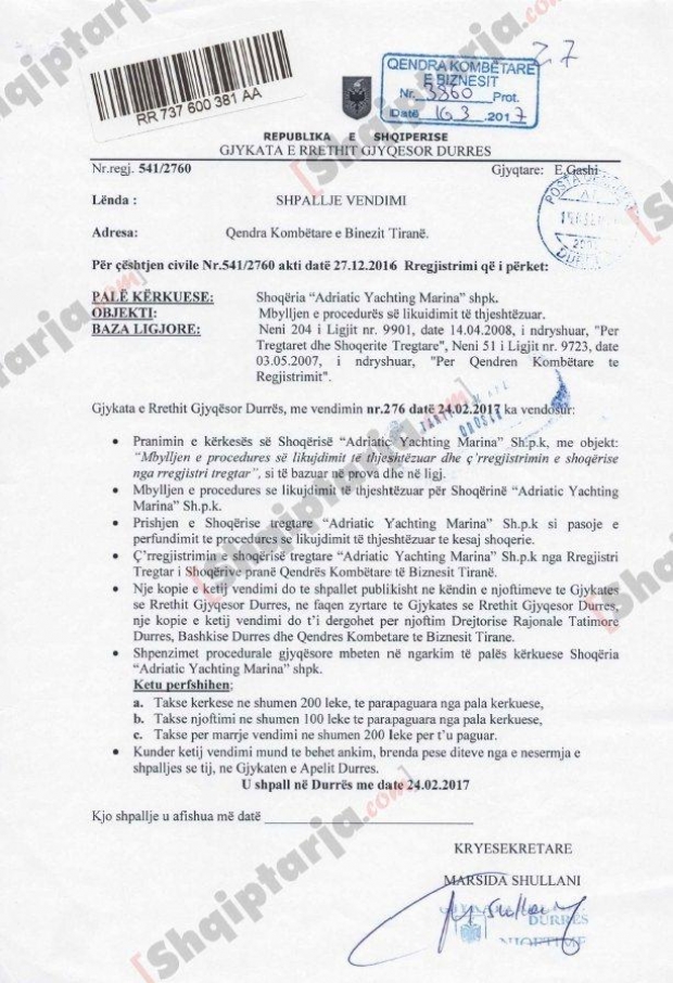 vendimi gjykata durres