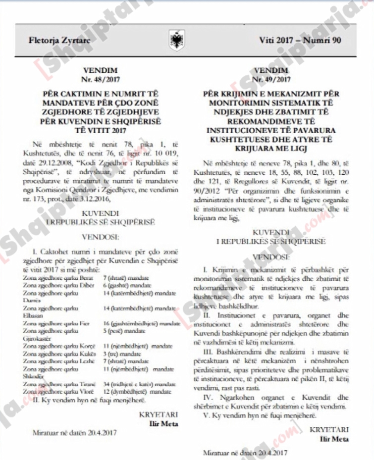 vendimi i parlamentit