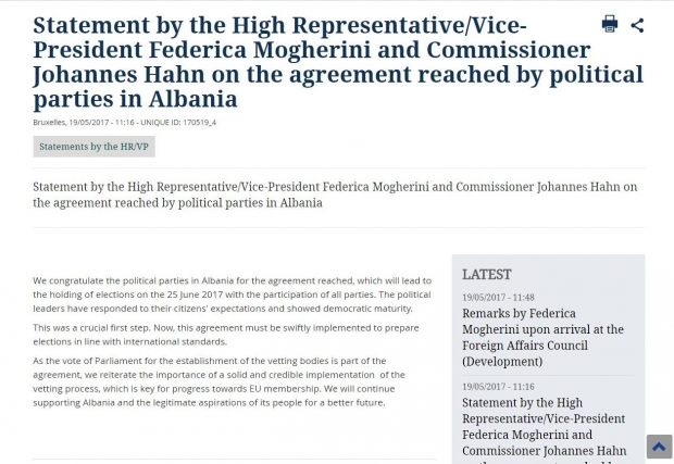 deklarata e hahn dhe mogherini