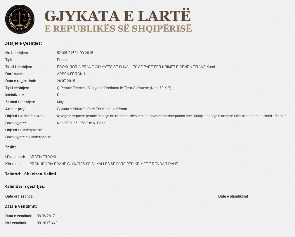 gjykata shprehet per frrokun