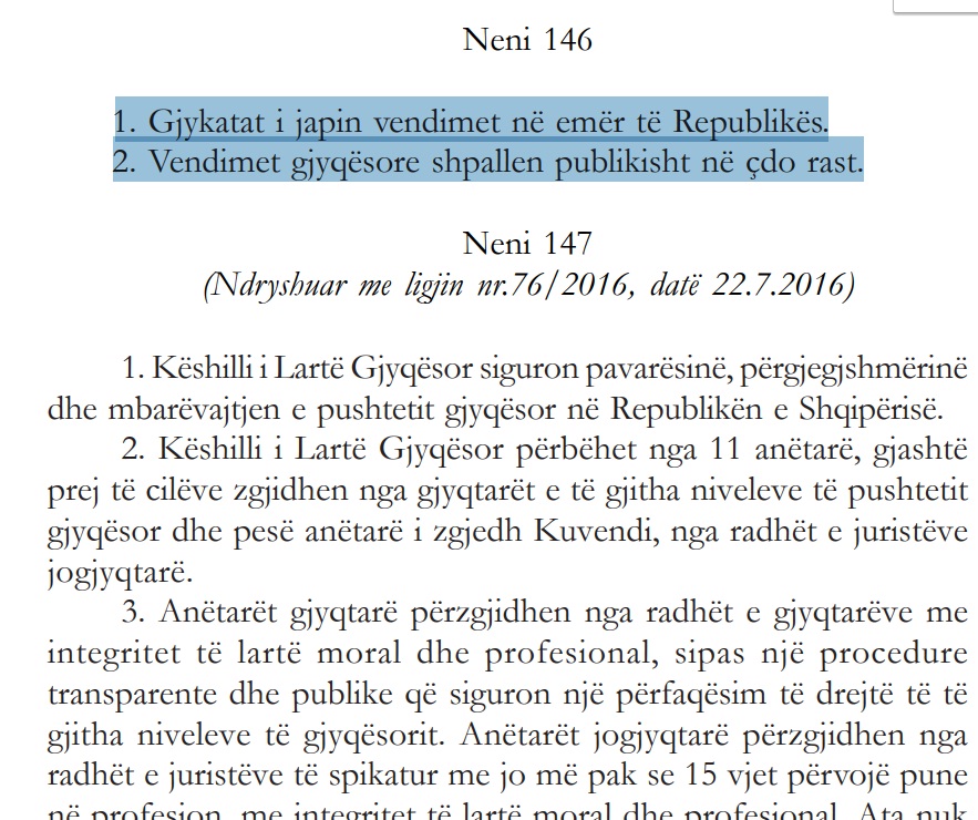 kushtetuta per vendiemt gjykatave