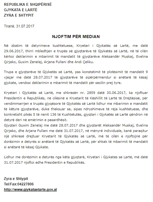 gjykata e larte njoftim