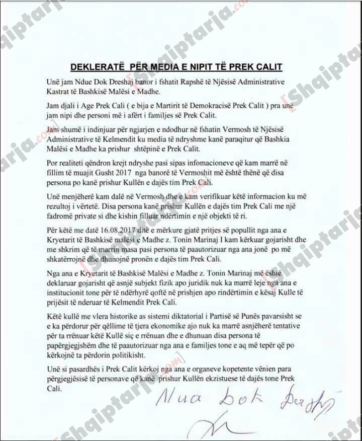 deklerata te afermit prenk cali