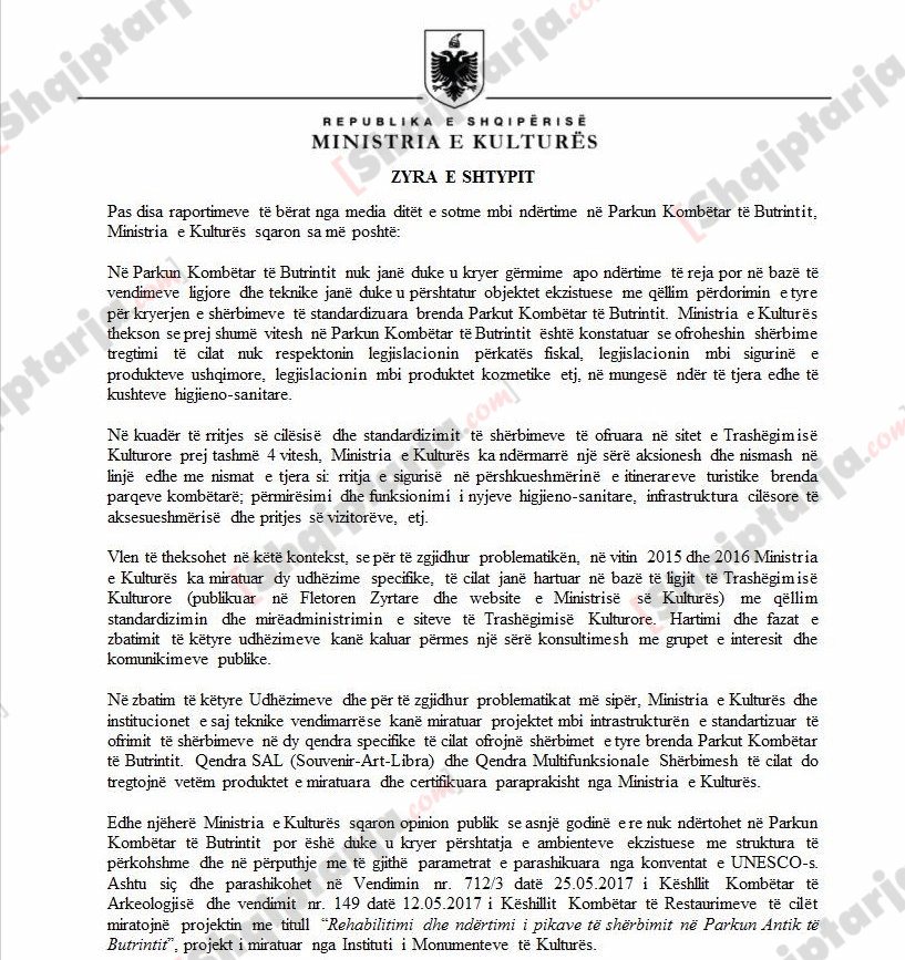 ministria per butrintin