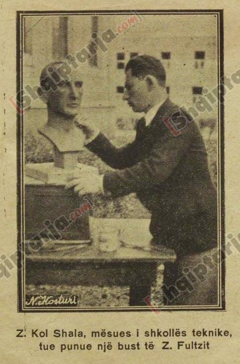 Foto e skulptorit Kol Shala duke punuar bustin e Harry Fultz,