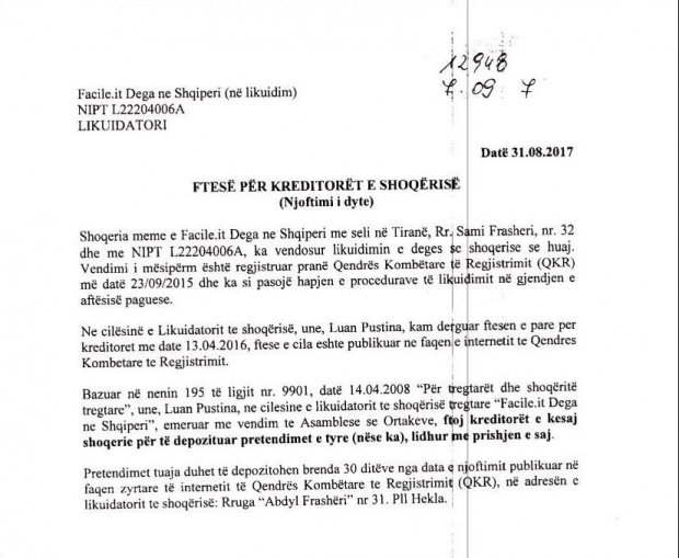 Letra e kompanisë Facile.it