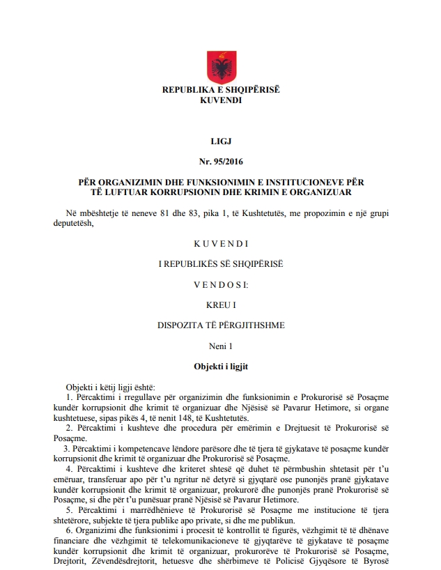 ligji nr 95/2016