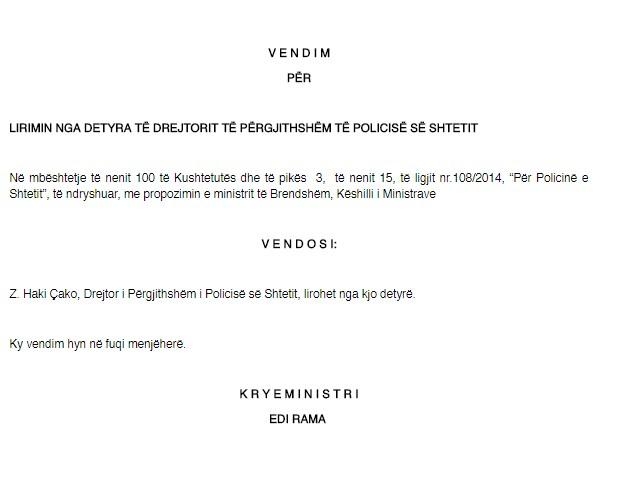 cako vendimi i shkarkimit