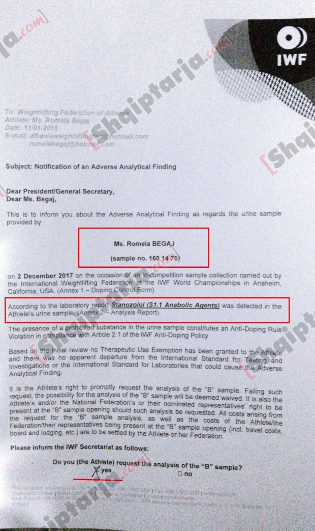 romela begaj pergjigjet e dopingut