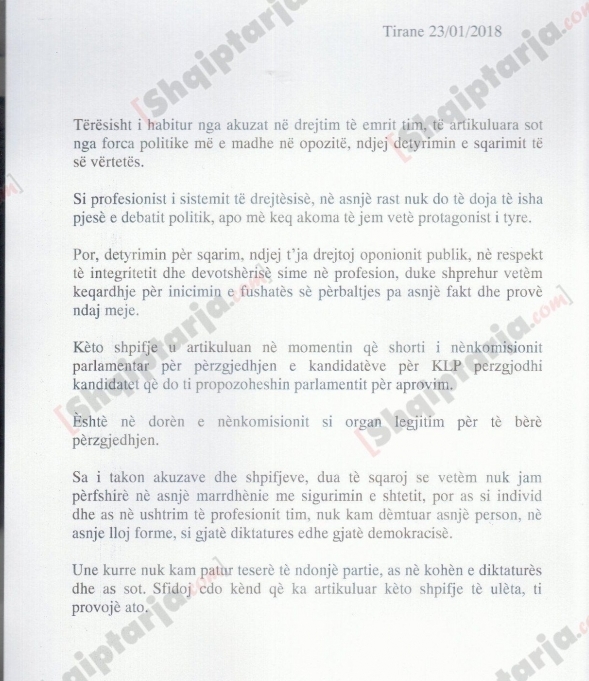 Reagimi i kandidatit për KLP, Kozma Jano