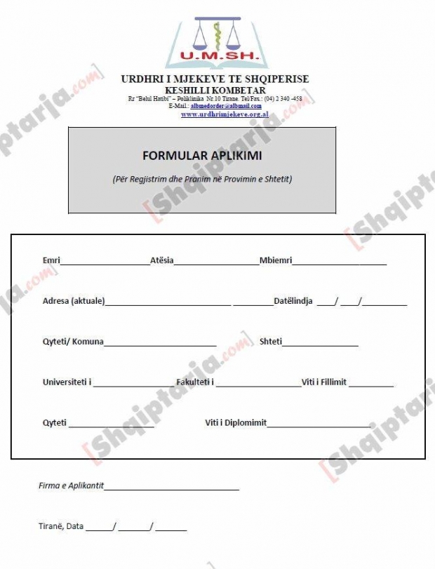 formulari per mjeket