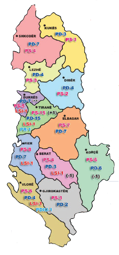 Harta e shqiperise, skema e pd - mandadet zgjedhjet 2013