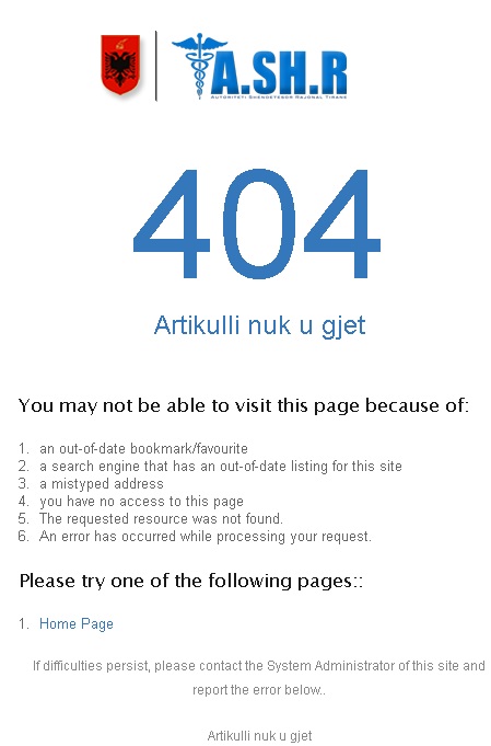 faqja e Autoritetit Shëndetësor Rajonal