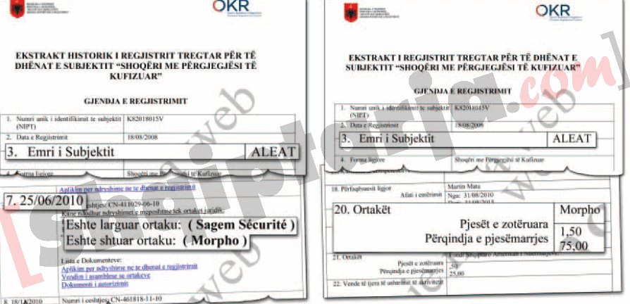 Faksimile e ekstraktit të regjistrimit të kompanisë Aleat