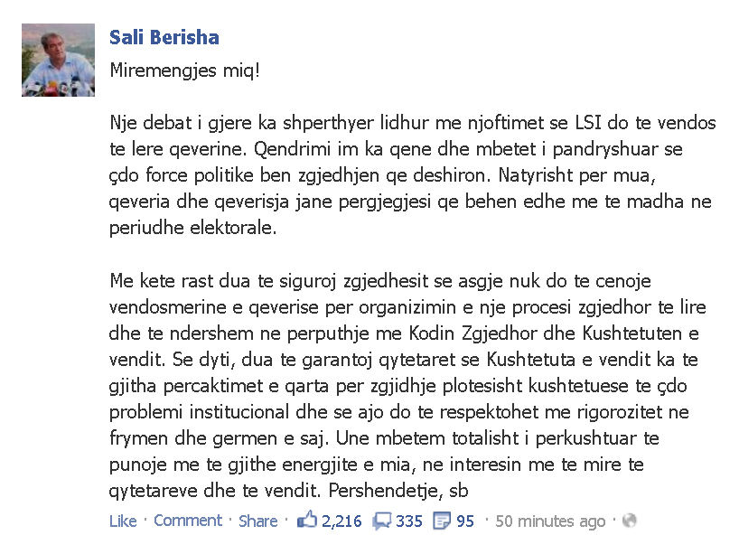 berisha per koalicionin PS= LSI