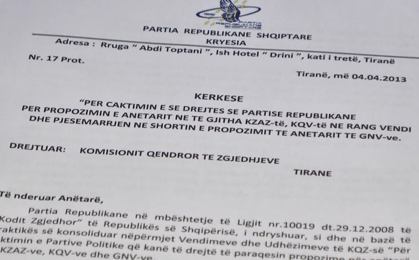 letra e pr per komisionere kzqz qendra votimi