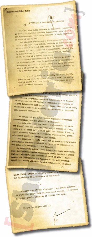 Tre faksimile të raportit nga fshikulli Raporte të Mëkëmbësit të Përgjithshëm me logo