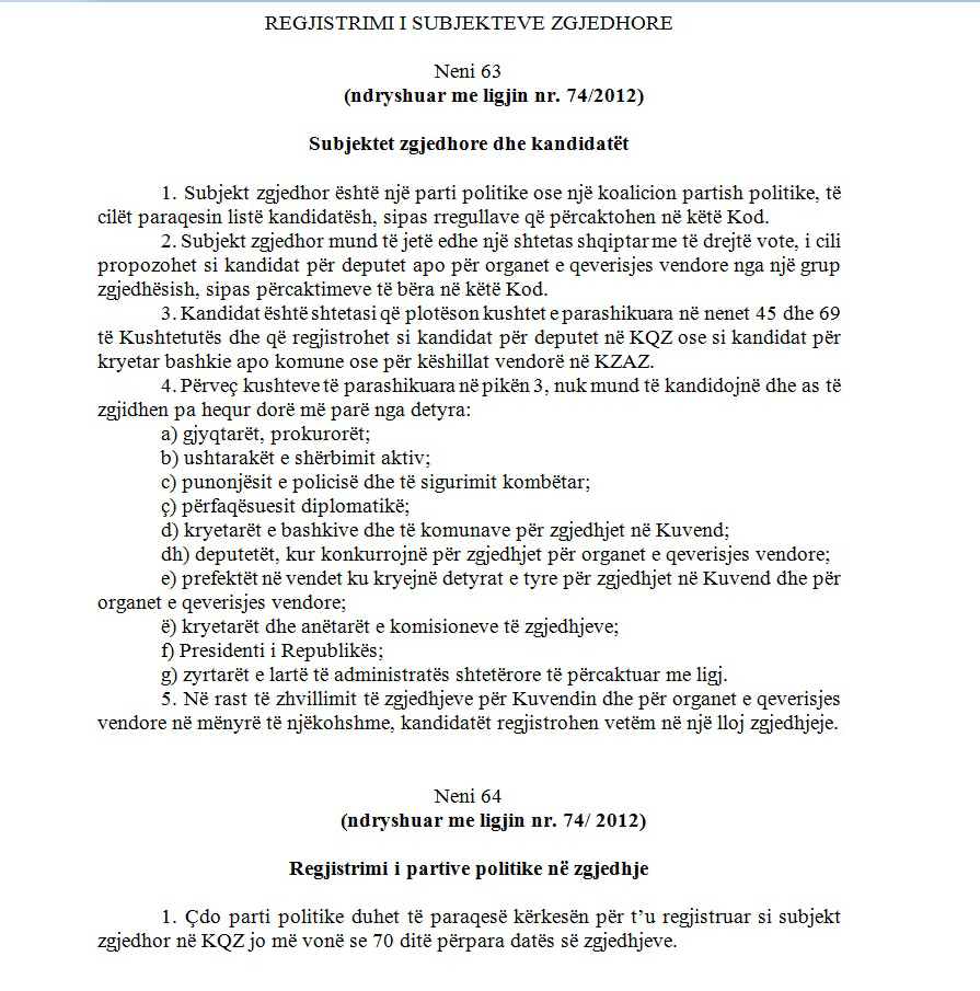 neni 63 i kodit zgjedhor