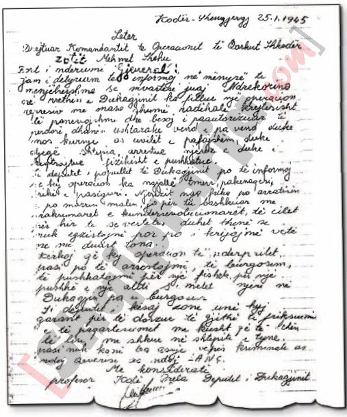 Letra e Kolë Prelës dërguar Mehmet Shehut me logo