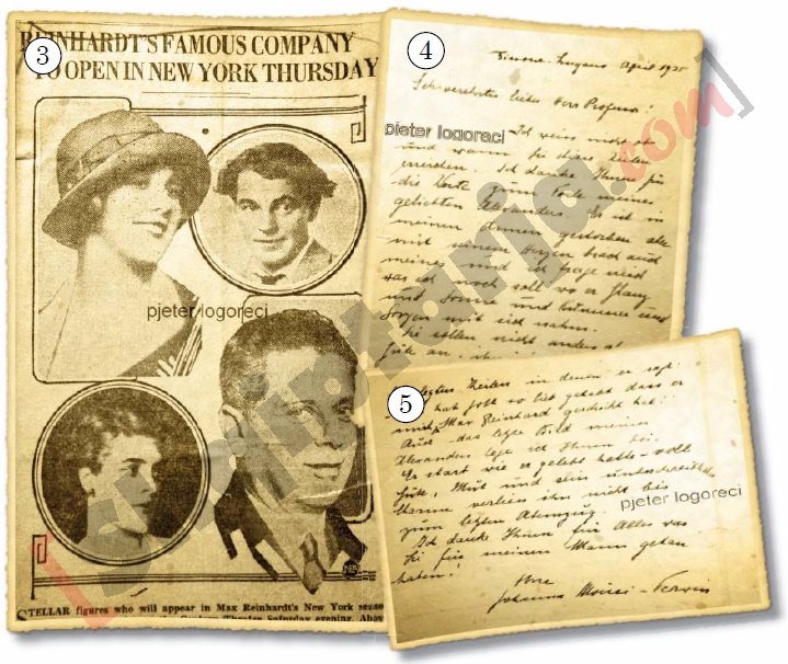 Letra e Bashkëshortes së aleksandër moisiut për Max Reinhardt dhe Ansambli teator i Max Renhardtnë New Jork me logo