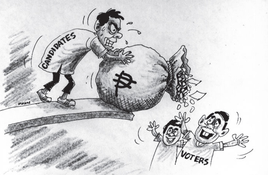 Karikaturë, zgjedhje, kandidatët, votuesit, ekonomia