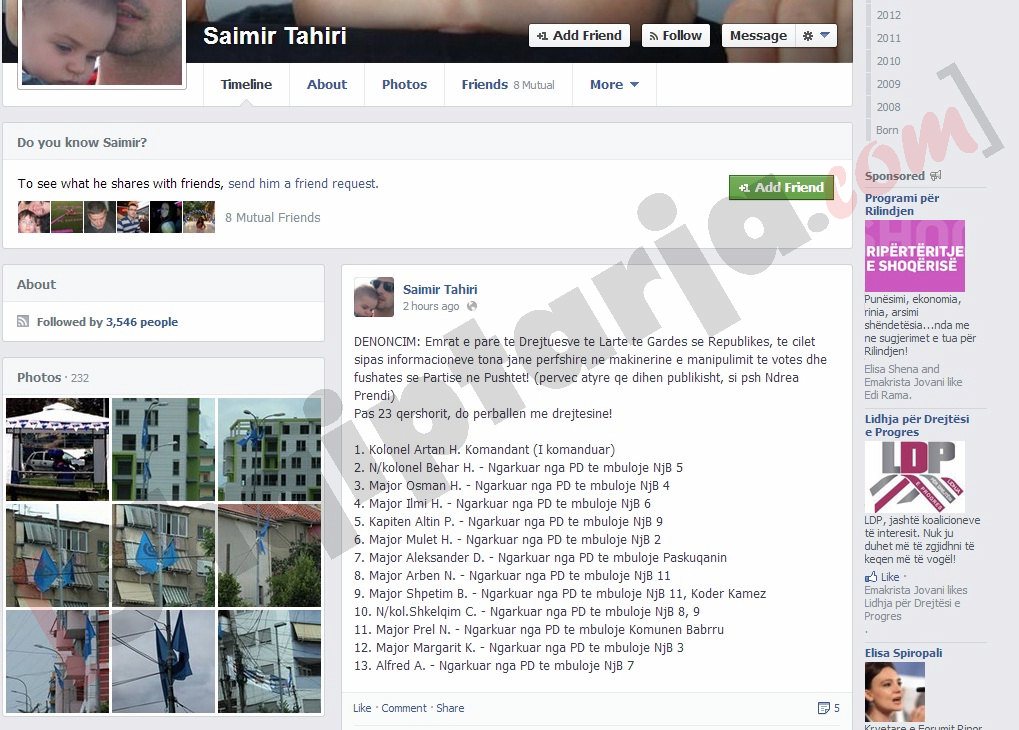 emrat e denoncuara nga Tahiri