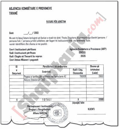 Faksimile e mandati i pagesës të formularit A2 me logo