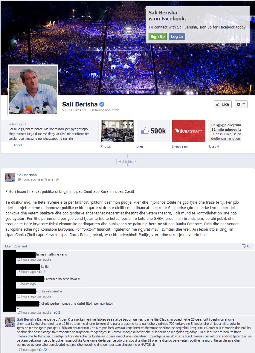 Komenti i Sali berishës në Facebook