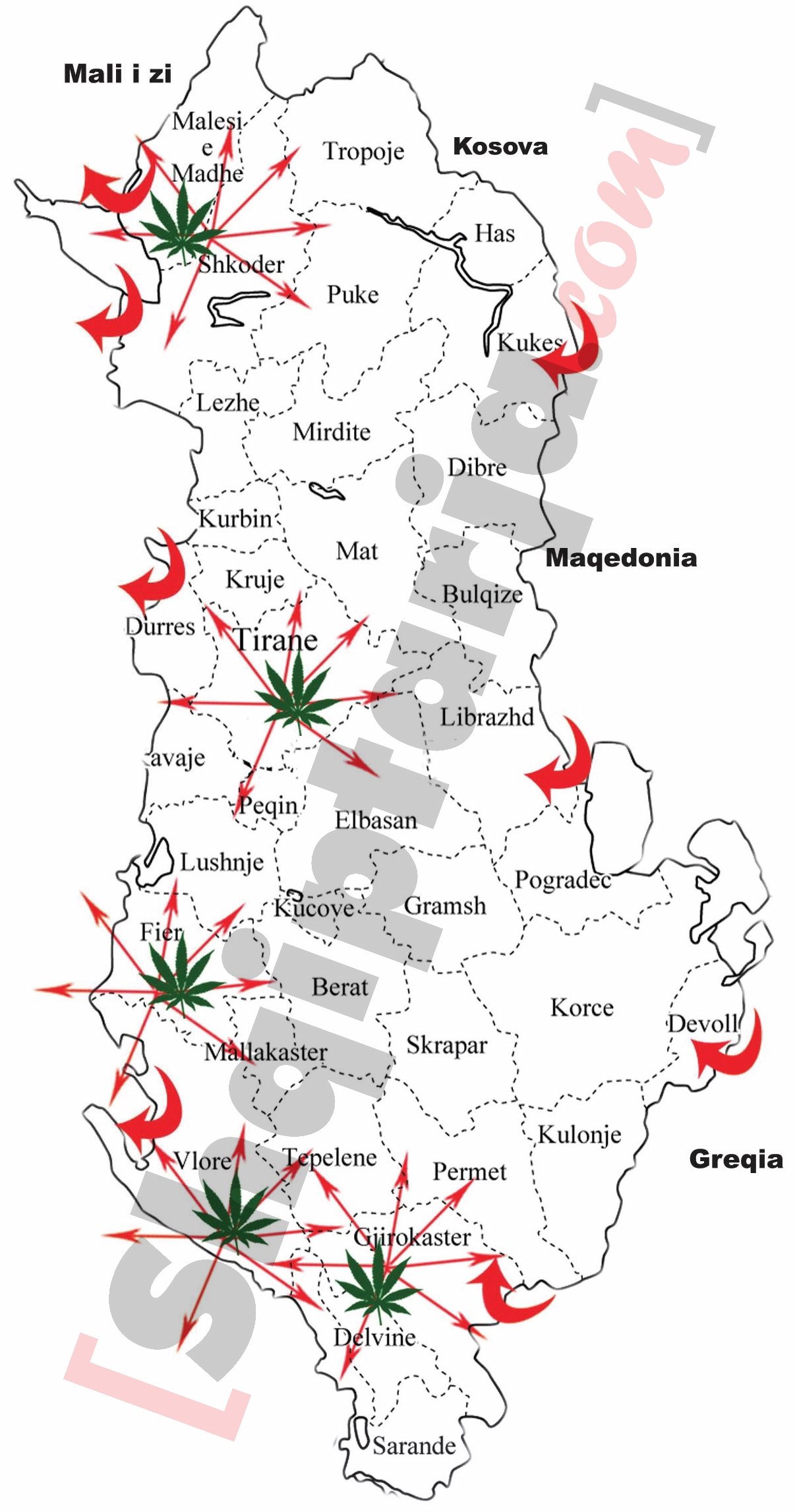 Harta e shpërndarjes së kultivimit të Canabis Sativa me logo